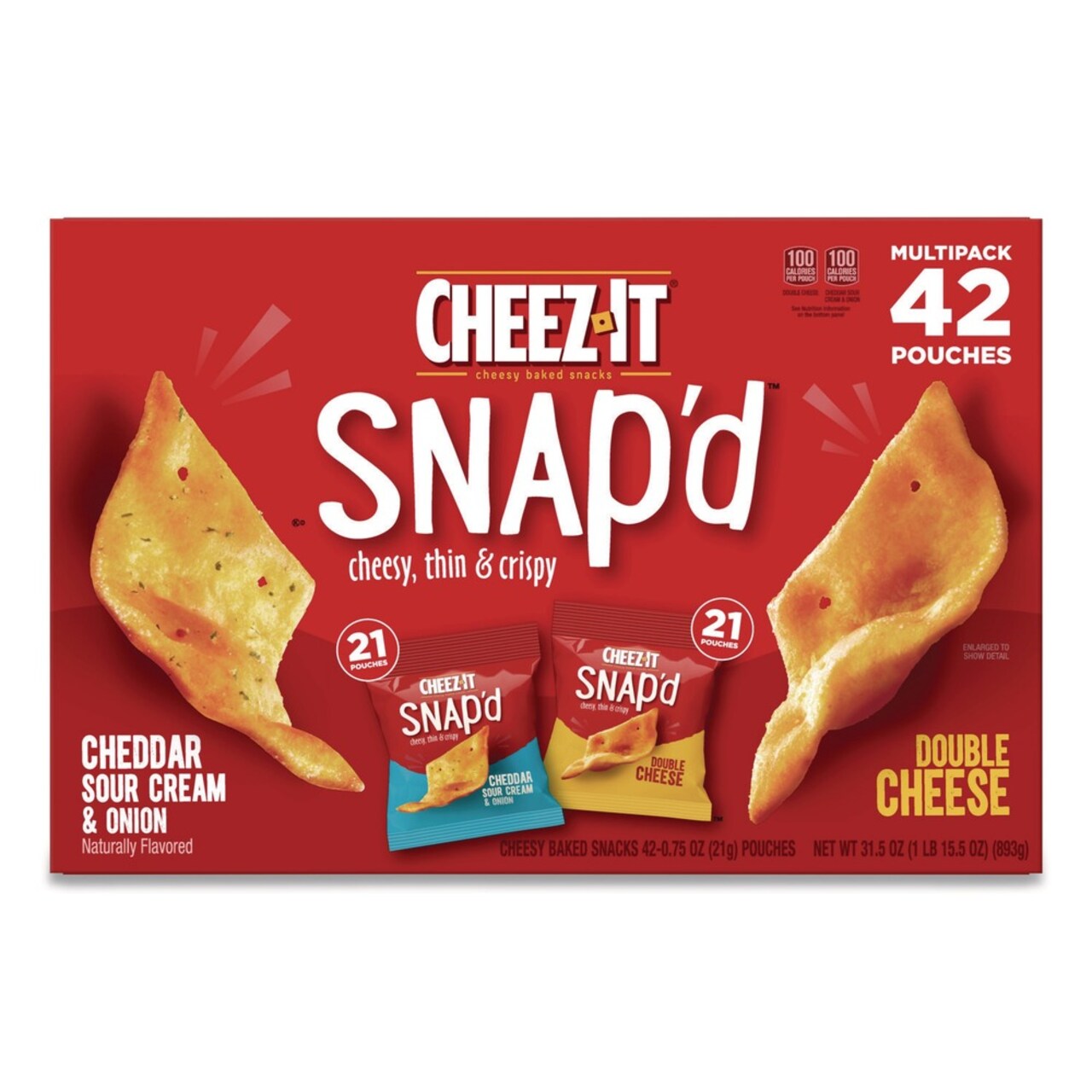 Cheez-It Snap'd 0.75 oz. Bag Crackers Variety Pack - Cheddar Sour Cream and Onion/Double Cheese (42/Carton)